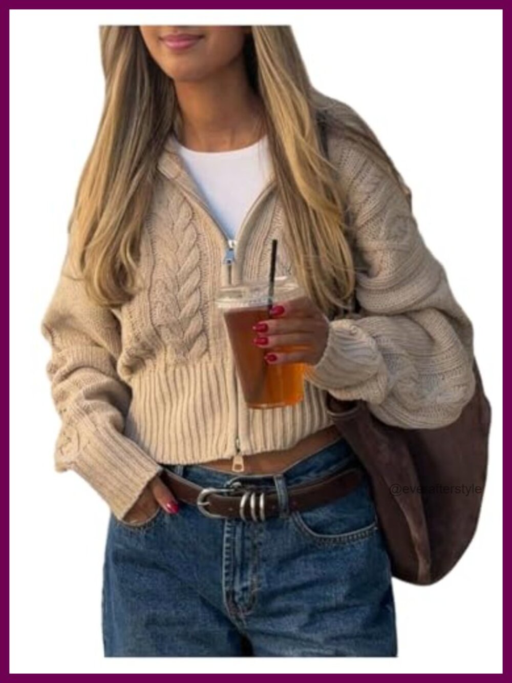 Cable Knit Hooded Cropped Zip Up Cardigan Sweater